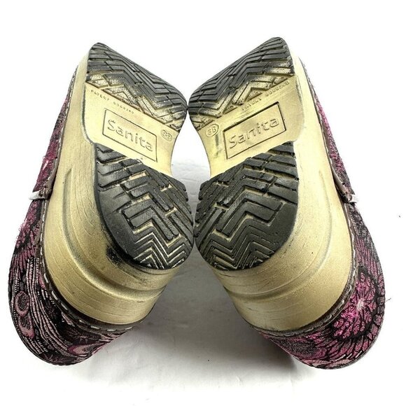 Sanita Clogs 38 Floral Tapestry Slip On Pink Professional Fabric Shoes Womens - Picture 8 of 10